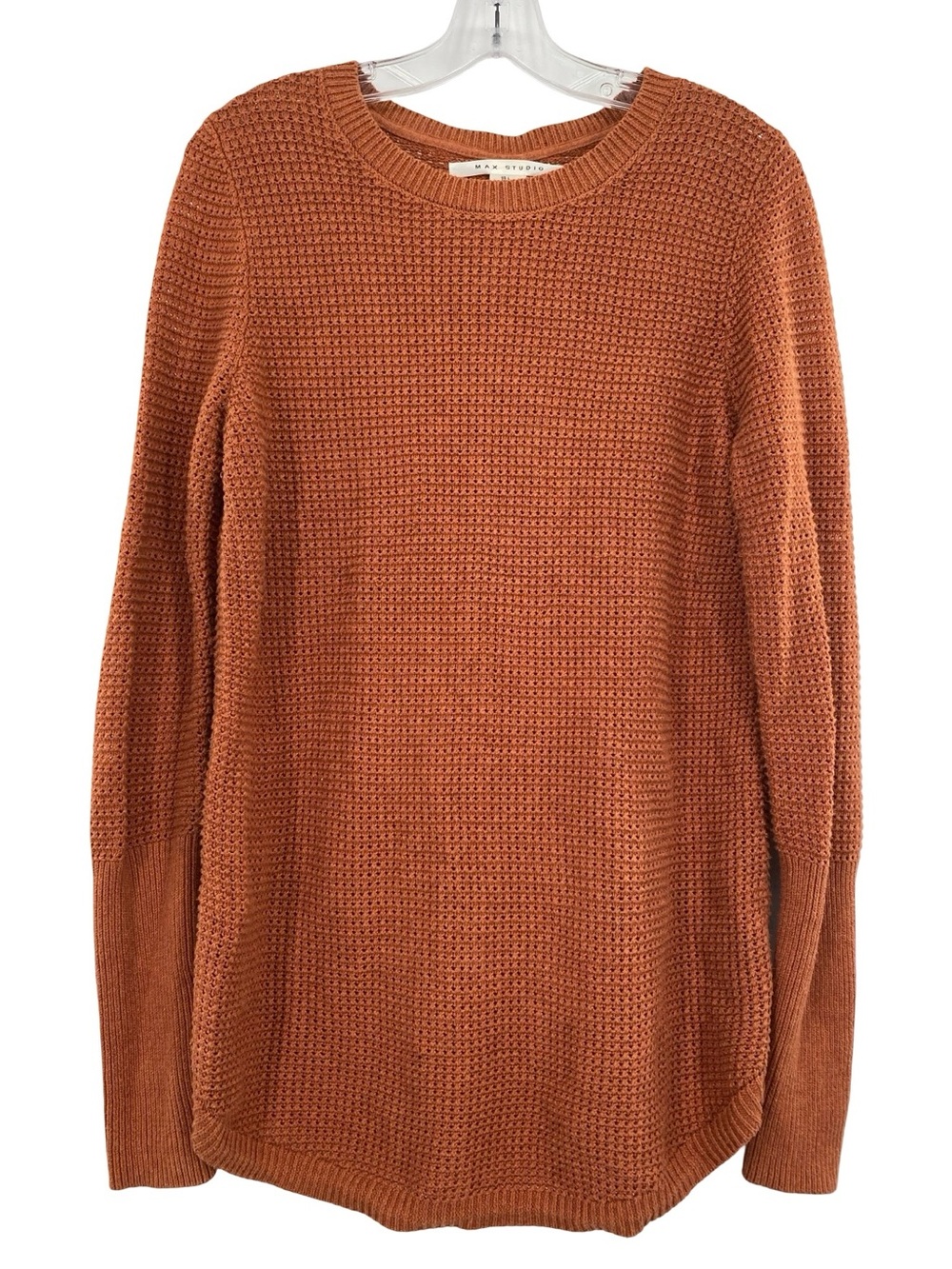 Max Studio Orange Waffle Knit Button Back Tunic Sweater Size Large